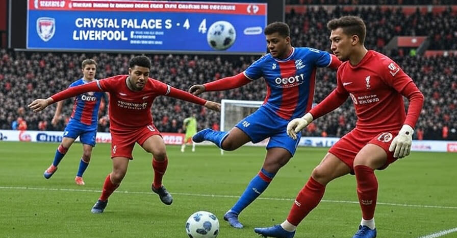 Crystal Palace players celebrate victory over Liverpool in Community Shield 2025 after dramatic penalty shootout at Wembley Stadium. Hindi: वेम्बली स्टेडियम में पेनल्टी शूटआउट के बाद लिवरपूल को हराकर क्रिस्टल पैलेस खिलाड़ी कम्युनिटी शील्ड 2025 की जीत का जश्न मनाते हुए।